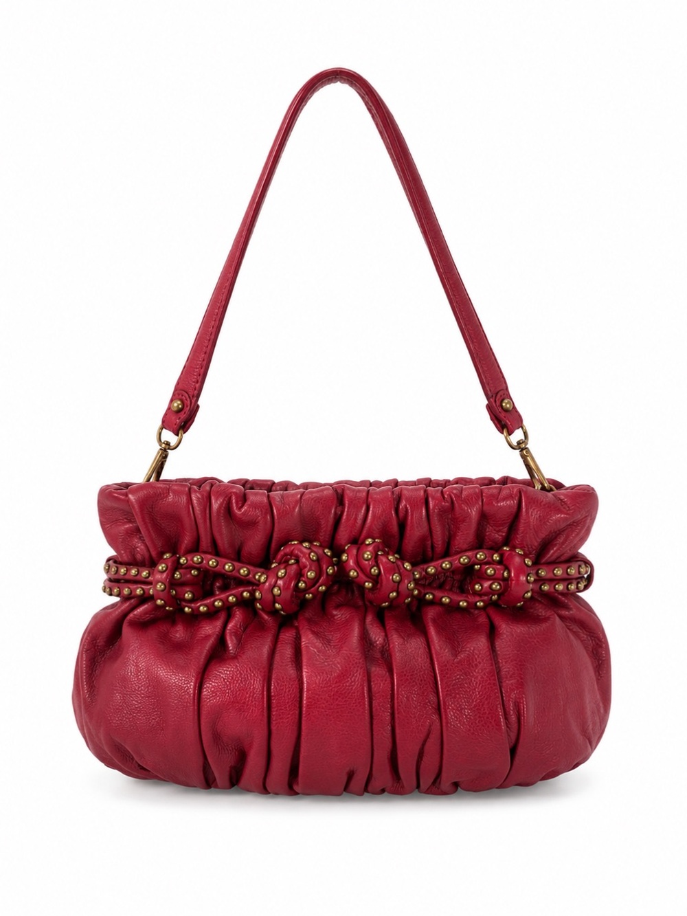 Vintage Lockheart Y2K Red Leather Studded Knot Shoulder Bag